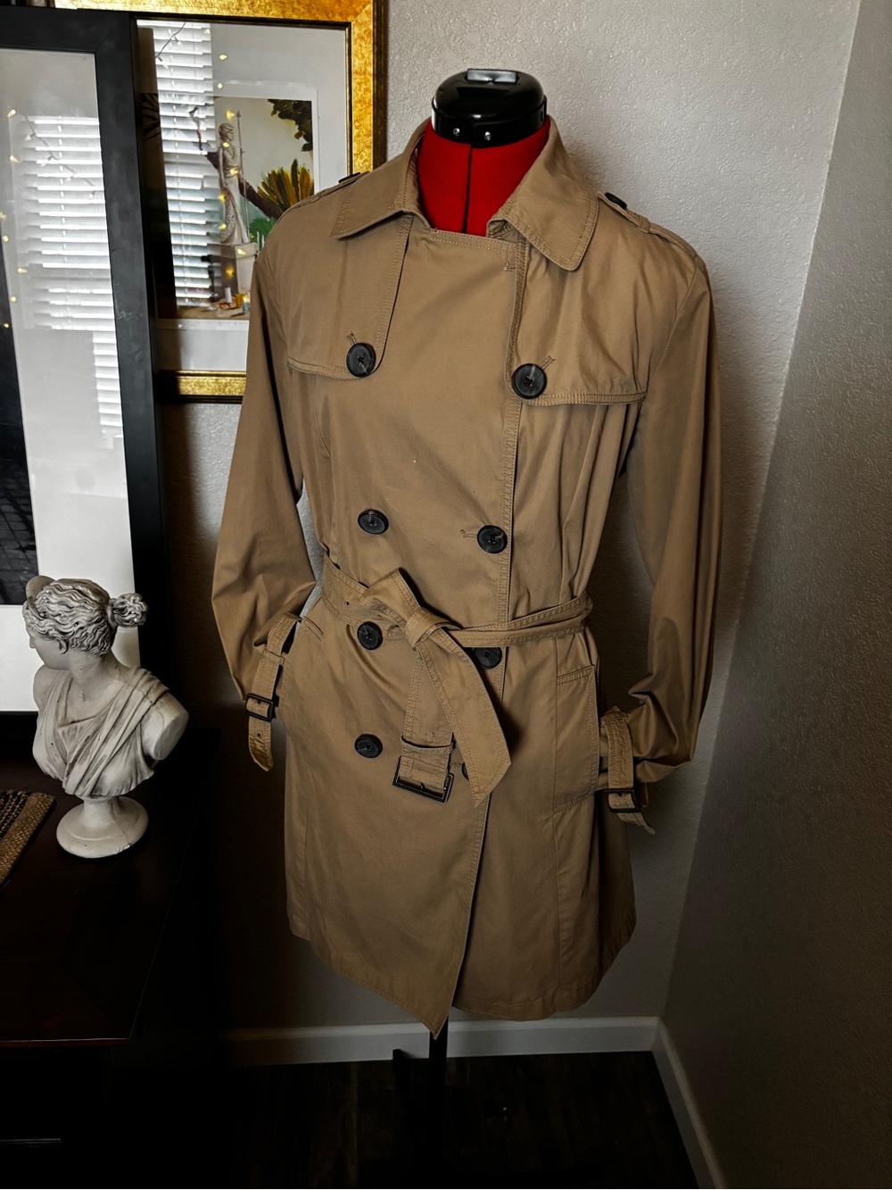 Classic Women’s Lightweight Khaki Trench Coat - Double-Breasted with Belt